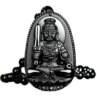 黑曜石本命佛黑曜石吊坠女生肖守护神大势至菩萨朱砂挂件男士项链
