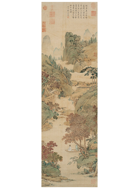 仇英枫溪垂钓图明代山水画国画原作艺术微喷临摹画稿宋式美学挂画