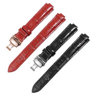 适配天珺手表TM7052/1029/1050/1028真皮表带蝴蝶扣凸口女士红色