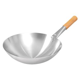 不锈钢炒锅不粘锅无涂层商用酒店厨师家用炒菜锅圆底燃煤气灶专用