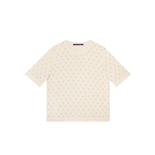 RSG郭培成衣品牌2023夏季新款镂空钉珠装饰格纹针织薄款上衣