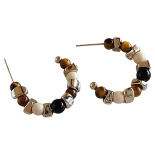 小众高级感美拉德虎眼石耳圈耳环女新款法式轻奢纯银针耳钉耳饰品