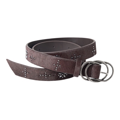 「游侠」深棕锤钉花卉马毛皮带