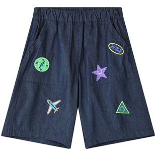 漫画家童装宽松工装轻薄透气防晒防蚊阔腿男童薄款运动裤牛仔短裤