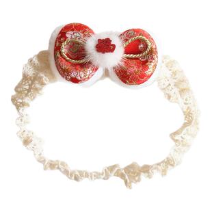 中国风中式汉服婴儿发带女宝宝蝴蝶结花朵婴幼儿发带头饰新年头花