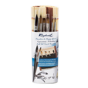 拉斐尔P6016水彩画笔6支套装竹制笔帘便携外出写生短杆纤维毛笔