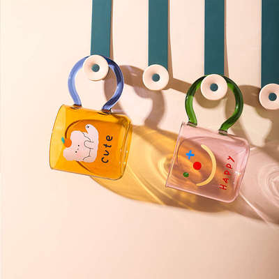 泽滕家高颜值玻璃杯办公室水杯带大把手情侣可爱女创意耐高温杯子