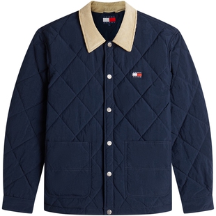 【轻薄菱格】Tommy26秋冬新款男女巴恩风撞色灯芯绒翻领宽松棉服