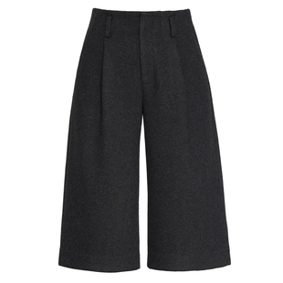 曼依拉加厚羊毛呢百慕大中裤阔腿裤女冬季新款六分直筒裤靴裤灰色