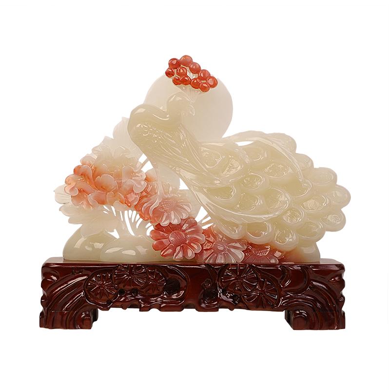 宫庭匠师天然玉石孔雀装饰品摆件