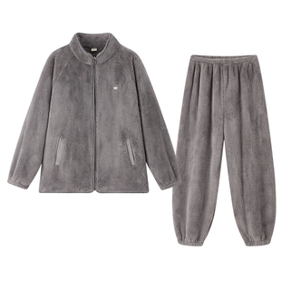 BE睡衣男冬季珊瑚绒加绒加厚情侣秋冬拉链运动长袖家居服冬天女士