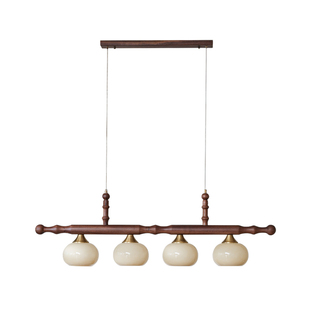 柿子法式复古餐厅吊灯中古风吧台灯高级黄铜一字长条玻璃饭厅灯