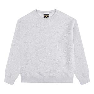 BOYLONDON春季男女同款暗纹字母提花简约灰色圆领套头卫衣N03903