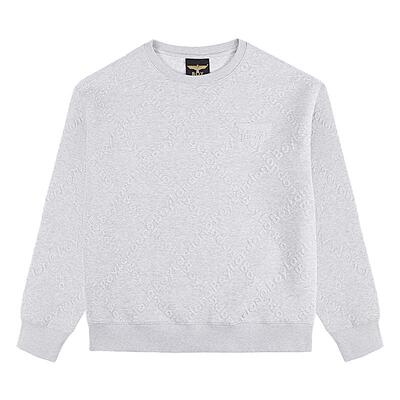 BOYLONDON春季男女同款暗纹字母提花简约灰色圆领套头卫衣N03903