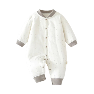 婴儿衣服秋冬季夹棉连体衣40克薄棉男女宝宝无骨哈衣儿童对开爬服