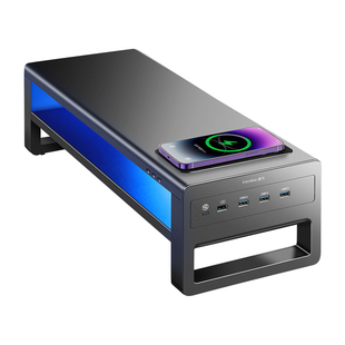 鹿为金属双层电脑显示器增高架 带USB快充无线充收纳支撑架办公室笔记本台式屏幕支架显示屏托架【RGB彩灯】