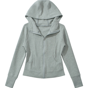 棉洋春新款美式运动瑜伽修身显瘦卫衣女辣妹连帽拉链上衣休闲外套