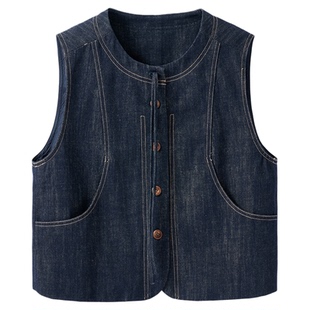 CLOUDSPACE【入秋马甲】撞色弧形分割牛仔背心女2025秋季无袖上衣