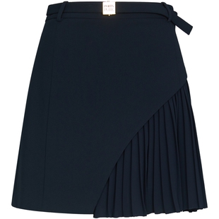 宝姿PORTSPURE女装2026早春新品定制金属扣腰带拼接风琴褶A字短裙