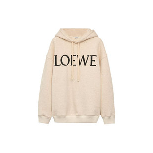LOEWE SS23 休闲字母Logo印花连帽套头卫衣 女款 乳白色