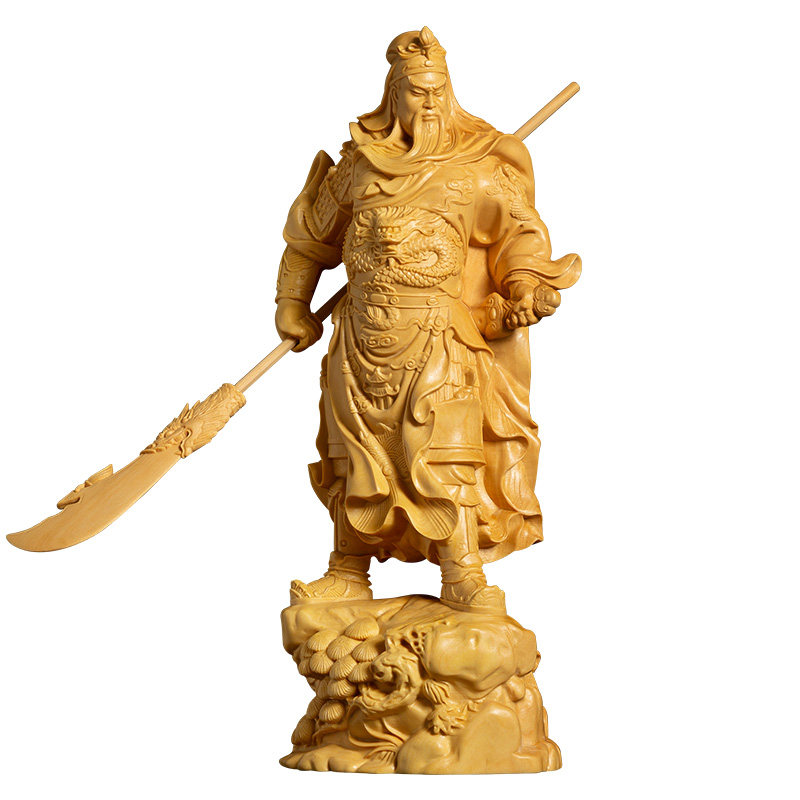 黄杨木供奉武财神摆件大刀关公