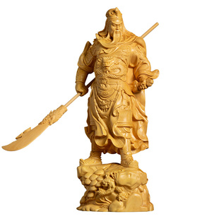 黄杨木武财神实木大刀关公神像家用供奉客厅工艺品木雕摆件关二爷