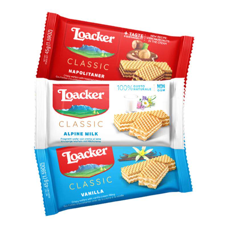 【临期】Loacker莱家进口片装威化夹心饼干45g*3巧克力办公室零食