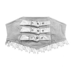 血液供给原创◆雪国的呼唤 白哥特麂皮银丝刺绣鱼骨流苏束腰腰封