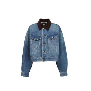 绫致ONLY2025秋冬新款复古时髦拼接翻领落肩宽松牛仔外套女