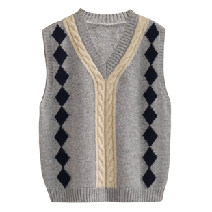 康赛妮100纯山羊绒背心男女童V领针织衫英伦学院风学生亲子装马甲
