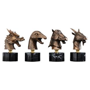 国风十二生肖兽首鼠牛虎兔龙蛇马羊猴鸡狗猪动物头艺术摆件工艺品