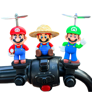 超级马里奥电动车自行车装饰品汽车载摆件摩托头盔螺旋桨玛丽公仔