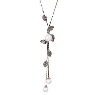 高档水晶珍珠花朵毛衣链百搭饰品时尚流苏挂饰长款项链女秋冬配饰