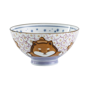 千代源日本进口陶瓷饭碗高脚碗日式家用汤碗儿童可爱卡通釉下彩