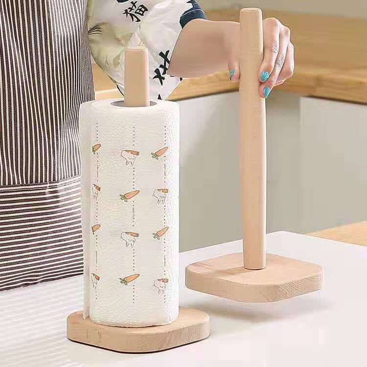 榉木厨房纸巾架免打孔卷纸架餐巾纸置物架加长立式懒人抹布支架