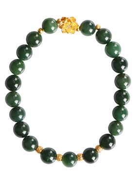 【收藏级】吉饰坊黄金足金莲花珍珠碧玉手链水晶手串母亲节礼物