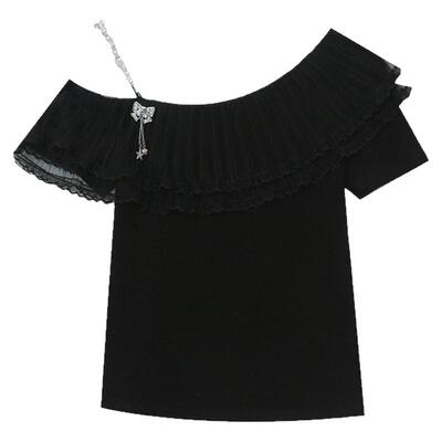 性感露肩短袖设计感荷叶边上衣女