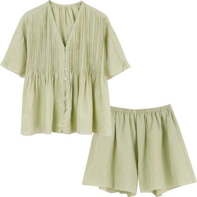 清爽透气天然棉麻面料家居服套装