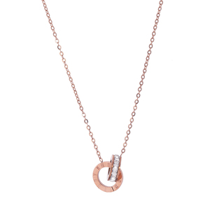 玫瑰金项链女罗马数字双环吊坠钛钢锁骨链气质小众设计感高级颈链