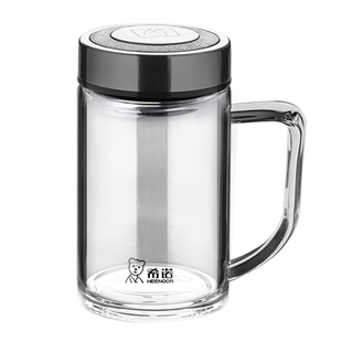 希诺玻璃杯带把手水杯男2025新款大容量单层加厚家用办公泡茶杯子