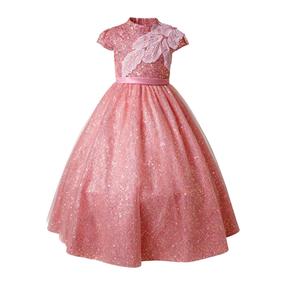 欣入荷粉色亮片花朵公主蓬蓬裙女童重工晚礼服主持比赛走秀长裙潮