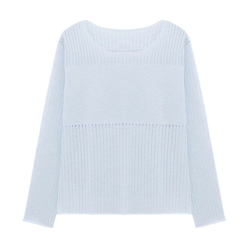 Basic House/百家好慵懒风镂空针织衫女夏季新款淡人圆领宽松罩衫