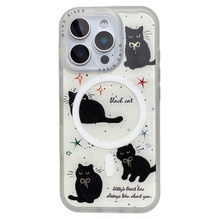 【windrises】随心换背板创意小黑猫适用苹果17promax手机壳新款全包防摔iPhone16/15/14/13可爱17Air保护套