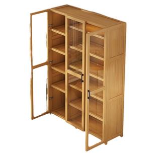 书柜储物柜一体靠墙实木书架学生家用落地置物架带透明门收纳柜子