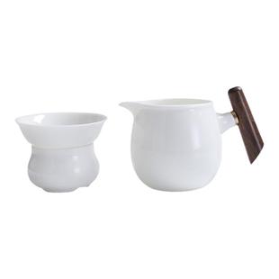羊脂玉白瓷茶具盖碗公道杯套装陶瓷茶海茶漏过滤一体功夫茶具配件