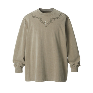 【邓为同款】JHYQ净化眼球荆棘320g美式水洗长袖t恤男宽松卫衣男