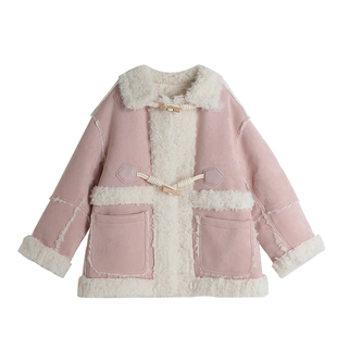 沫沫家童装冬装女童保暖上衣2026秋冬季新款儿童洋气毛毛拼接外套