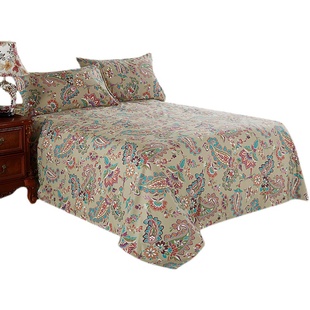 出口美式复古60支埃及长绒棉贡缎全棉印花床单1.5 1.8米床笠定制