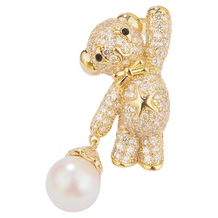 超可爱打招呼的精致珍珠气球小熊胸针女高级感高档西装配饰别针