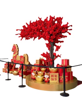 加密仿真桃花树红色中式国风